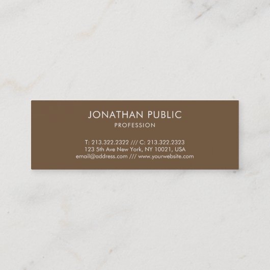洗練されたブラウンモダンミニマルトレンディー スキニー名刺 (裏面)