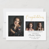 洗練されたブラックとゴールドの写真 卒業式 招待状 (正面)