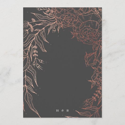 洗練されたブラックエレガンスバラ金ゴールドモノグラムリース 招待状 (裏面)