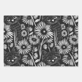 洗練されたブラックキャットフラットラインデザイン ラッピングペーパーシート (正面3)