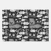 洗練されたブラックキャットフラットラインデザイン ラッピングペーパーシート (正面2)