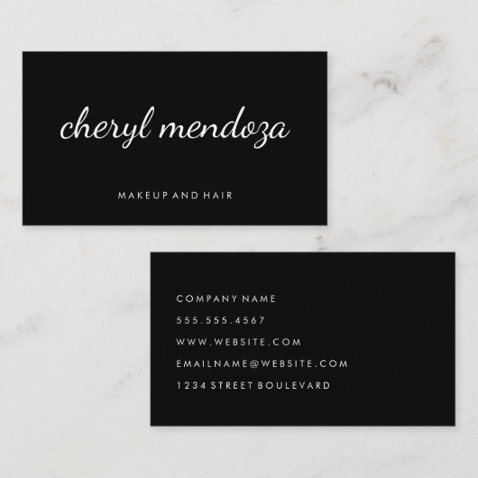 洗練されたブラックキュラシブ文字 名刺 (正面/裏面)