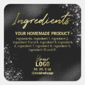 洗練されたブラックグリッター箔の原料ラベル スクエアシール (正面)