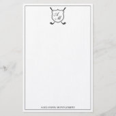 洗練されたブラックゴルフモノグラムクレスト文房具 便箋 (正面)