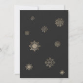 洗練されたブラックゴールドの雪の結晶クリスマスパーティー 招待状 (裏面)