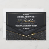 洗練されたブラックゴールドの21歳誕生日パーティー 招待状 (正面)