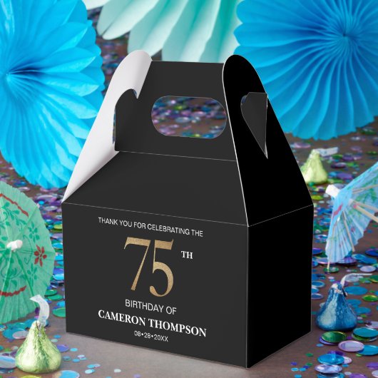 洗練されたブラックゴールドの75歳の誕生日デザイン フェイバーボックス (パーティー)