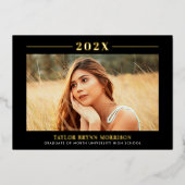 洗練されたブラックゴールドフレームの写真 卒業パーティー 箔招待状 (正面)