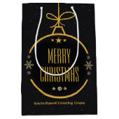 洗練されたブラックゴールド メリークリスマス オーダーメイド企業 ミディアムペーパーバッグ (正面)