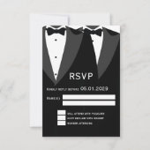 洗練されたブラックタイのゲイ ウェディング RSVP カード (正面)