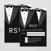 洗練されたブラックタイのゲイ ウェディング RSVP カード (正面/裏面)