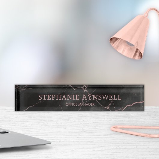洗練されたブラックマーブルバラ金ゴールド デスクネームプレート