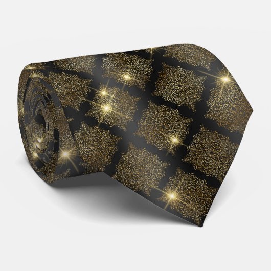 洗練されたブラック金ゴールドダイヤモンドメンズネックタイ ネクタイ (ロール)
