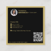 洗練されたブラック金ゴールド羽毛公証人フォトQR スクエア名刺 (裏面)