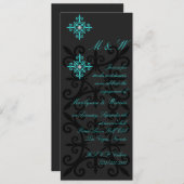 洗練されたブラック&アクア婚約パーティ 招待状 (正面/裏面)