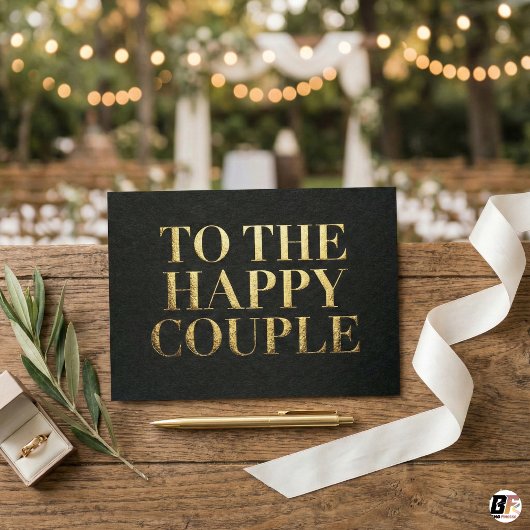 洗練されたブラック&ゴールドのタイポグラフィー To The Happy Copl サンキューカード