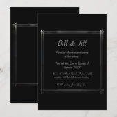 洗練されたブラック + シルバー アールデコ フレーム ウェディング 招待状 (正面/裏面)