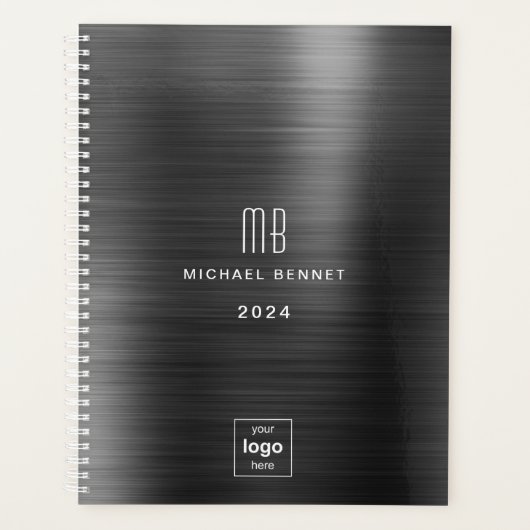 洗練されたブラック ビジネス ロゴ 2024 プランナー手帳 (正面)