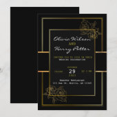 洗練されたブラック＆ホワイトとゴールドのシンプルウェディング 招待状 (正面/裏面)