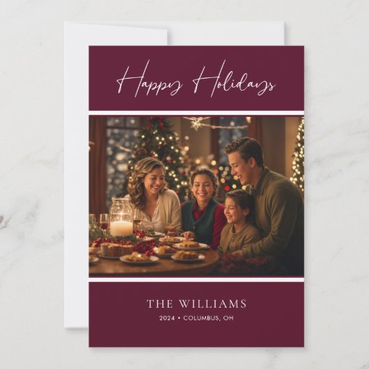 洗練されたブルゴーニュのアクセント付きパーソナライズされた写真 シーズンカード (正面)