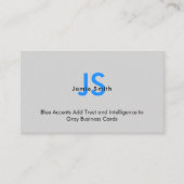 洗練されたブルーイニシャルQRコードブラック&グレー 名刺 (正面)