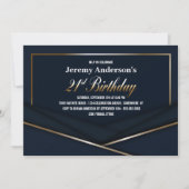 洗練されたブルーゴールドの21歳誕生日パーティー 招待状 (正面)