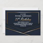 洗練されたブルーゴールド 75歳の誕生日パーティー 招待状 (正面)