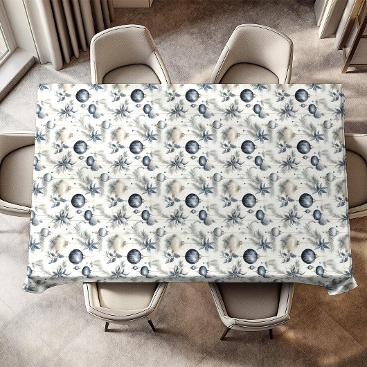 洗練されたブルーベージュ&金ゴールドクリスマス テーブルクロス