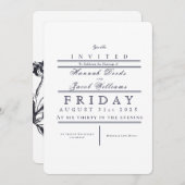 洗練されたブルーヴィンテージウェディング招待状 招待状 (正面/裏面)