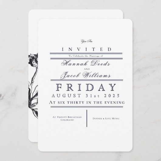 洗練されたブルーヴィンテージウェディング招待状 招待状 (正面/裏面)