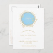 洗練されたブルー金ゴールド冬の雪結婚片 ポストカード (正面/裏面)