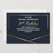 洗練されたブルー金ゴールド40th誕生日パーティー 招待状 (正面)