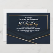 洗練されたブルー金ゴールド70th誕生日パーティー 招待状 (正面)