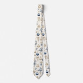 洗練されたブルー&金ゴールドクリスマスパターン ネクタイ (正面)