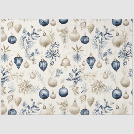 洗練されたブルー&金ゴールドクリスマスパターン 薄葉紙 (正面)