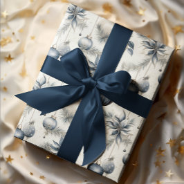 洗練されたブルー&金ゴールドクリスマス ラッピングペーパー