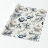 洗練されたブルー&金ゴールドクリスマス ラッピングペーパー (アンロールド)