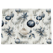 洗練されたブルー&金ゴールドクリスマス ラージペーパーバッグ (正面)