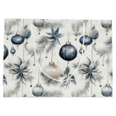 洗練されたブルー&金ゴールドクリスマス ラージペーパーバッグ (裏面)