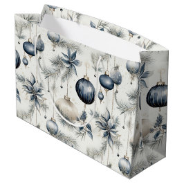 洗練されたブルー&金ゴールドクリスマス ラージペーパーバッグ