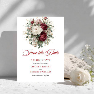 洗練されたブロッシュバーガンディゴールドの結婚式事前告知 セーブザデート