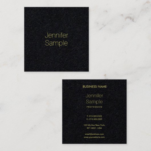 洗練されたプレミアムブラック金ゴールド文字 モダン スクエア名刺 (正面/裏面)