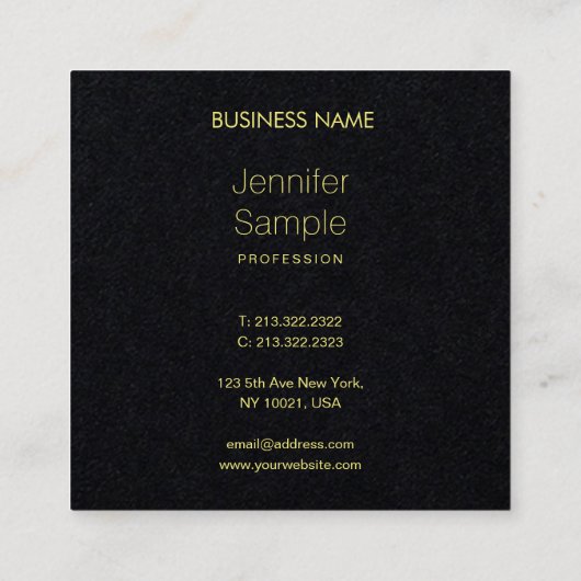 洗練されたプレミアムブラック金ゴールド文字 モダン スクエア名刺 (裏面)