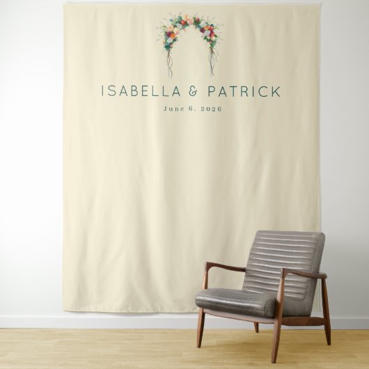 洗練されたベージュの花のアーチ タペストリー (インサイチュ)