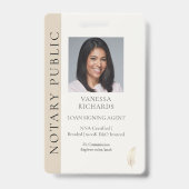 洗練されたベージュの金ゴールド羽モバイル公証人QR写真 バッジ (Front)