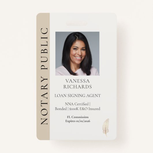 洗練されたベージュの金ゴールド羽モバイル公証人QR写真 バッジ (正面)