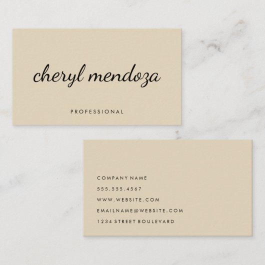 洗練されたベージュカルシブ文字 名刺 (正面/裏面)