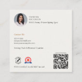 洗練されたベージュ金ゴールドフェザーシック公証人フォトQR スクエア名刺 (裏面)