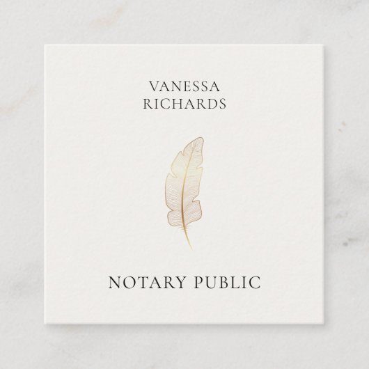 洗練されたベージュ金ゴールドフェザーシック公証人フォトQR スクエア名刺 (正面)