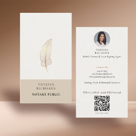 洗練されたベージュ金ゴールド羽根公証人フォトQR 名刺
